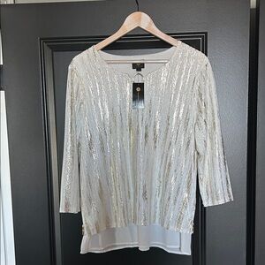 JM Collection Gold and Cream Blouse PXL NWT